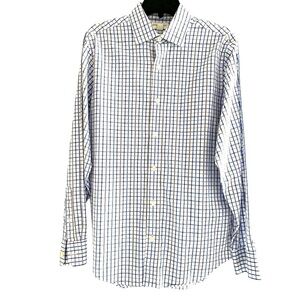 Men shirt long sleeve button down w/ cuff Banana Republic navy white plaid M